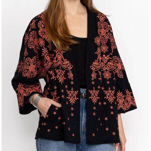 NWT Johnny Was "Julianna" Open Front Embroidered Sweater Size XS 100% Cotton
